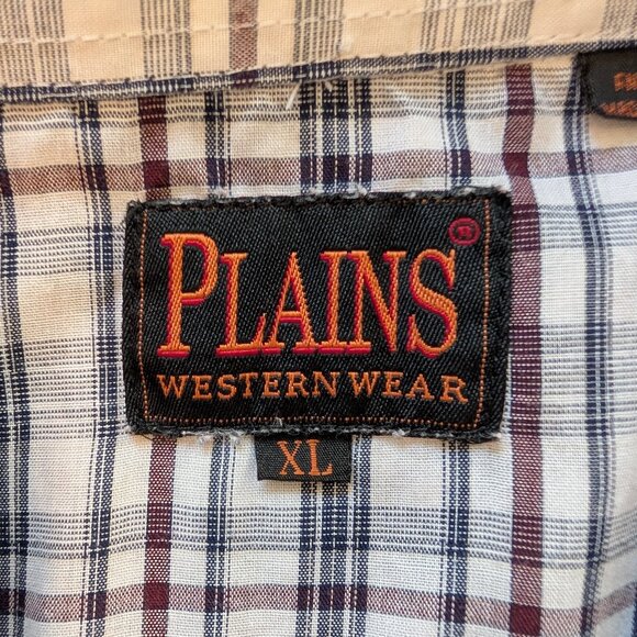 Plains Western Wear Pearl Snap front shirt blue white red plaid XL EUC - Picture 8 of 10